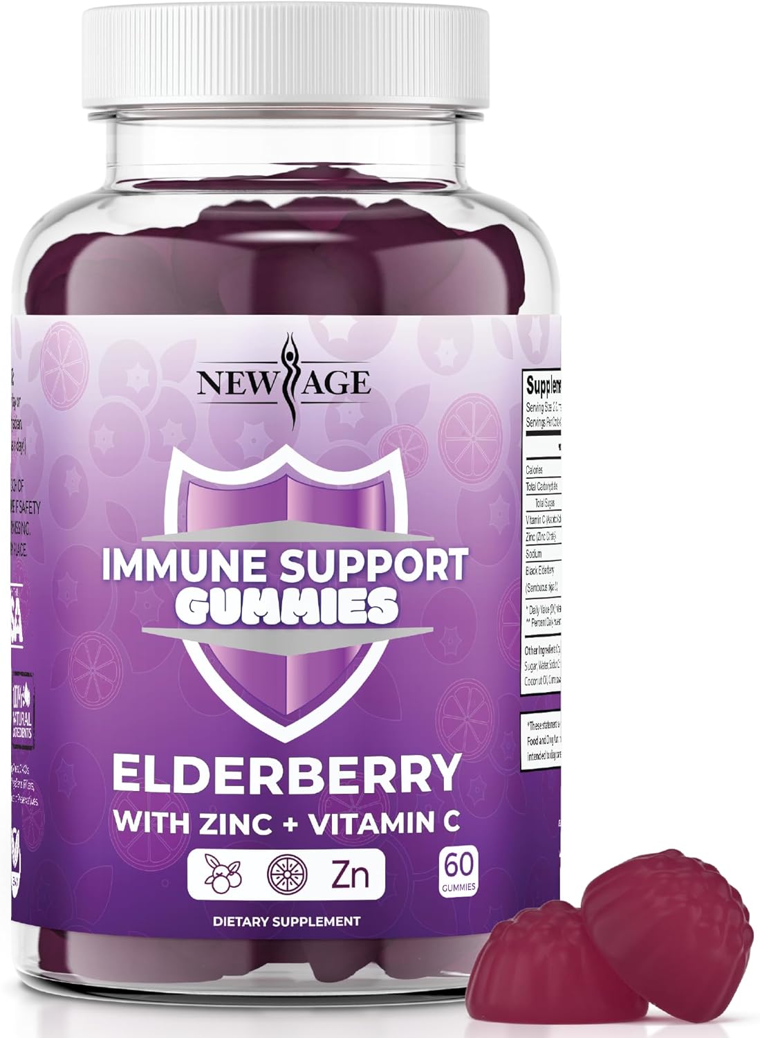 Sambucus Black Elderberry Gummies with Vitamin C and Zinc for Immune Support - 60 Gummies