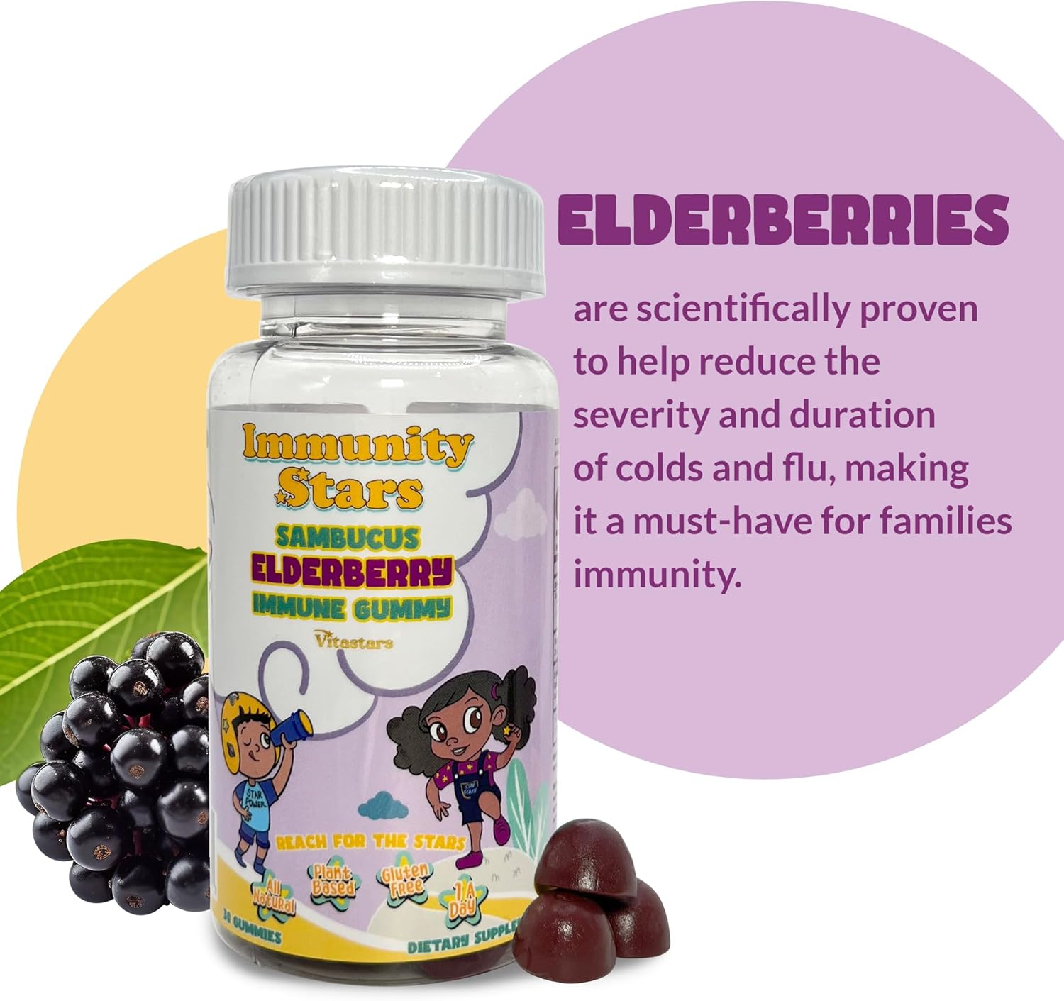 Sambucus Elderberry Gummies with Vitamin C and Zinc for Immune Support, 30 Delicious Gummies for Kids and Adults