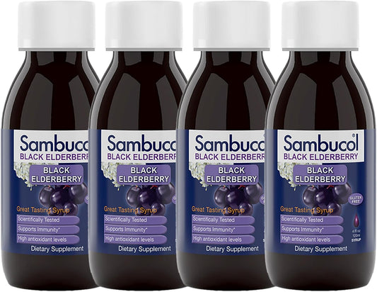Sambucus Elderberry Syrup - Original Formula, Black Elderberry Liquid, Immune Support for Kids & Adults, High Antioxidants, Gluten-Free, 4 oz, 4-Pack