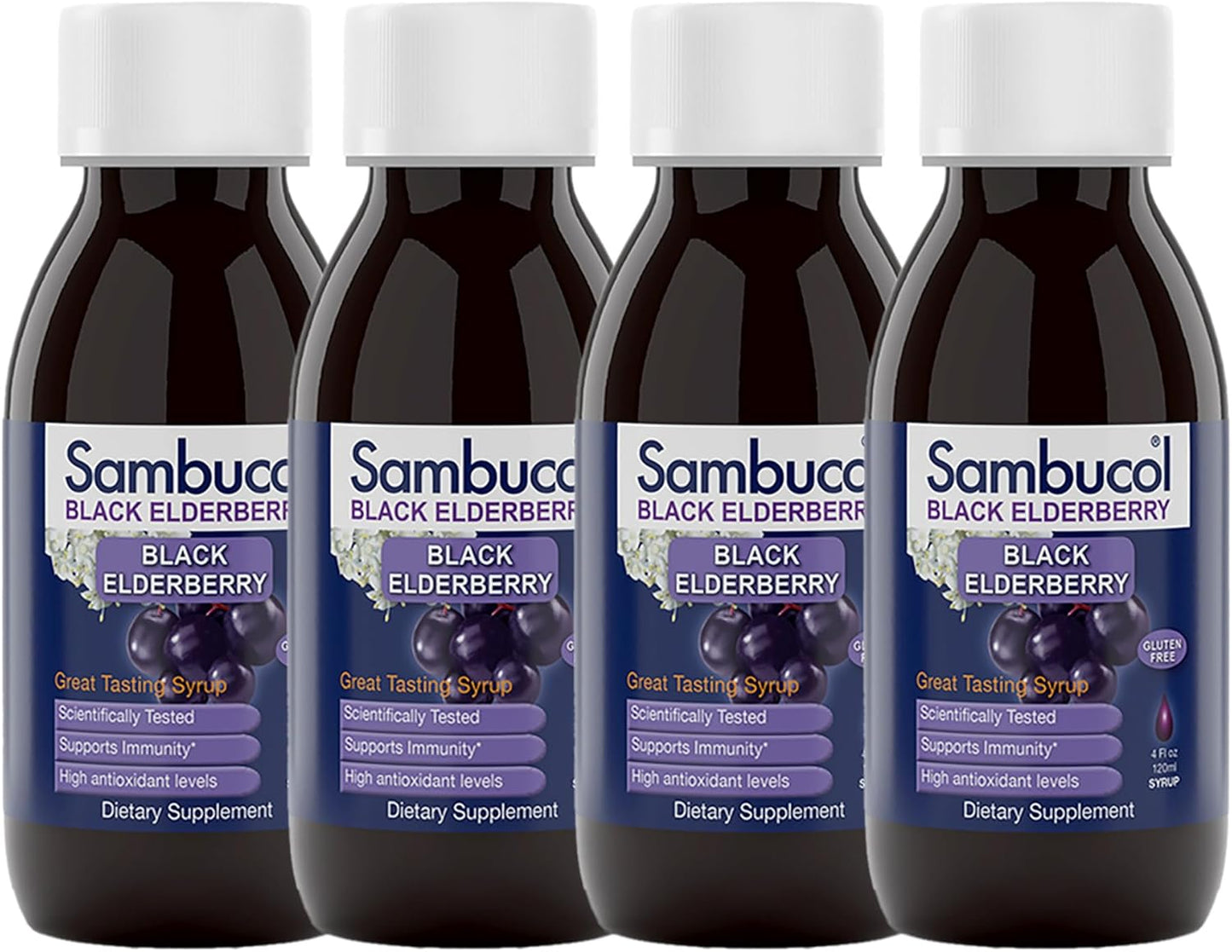 Sambucus Elderberry Syrup - Original Formula, Black Elderberry Liquid, Immune Support for Kids & Adults, High Antioxidants, Gluten-Free, 4 oz, 4-Pack