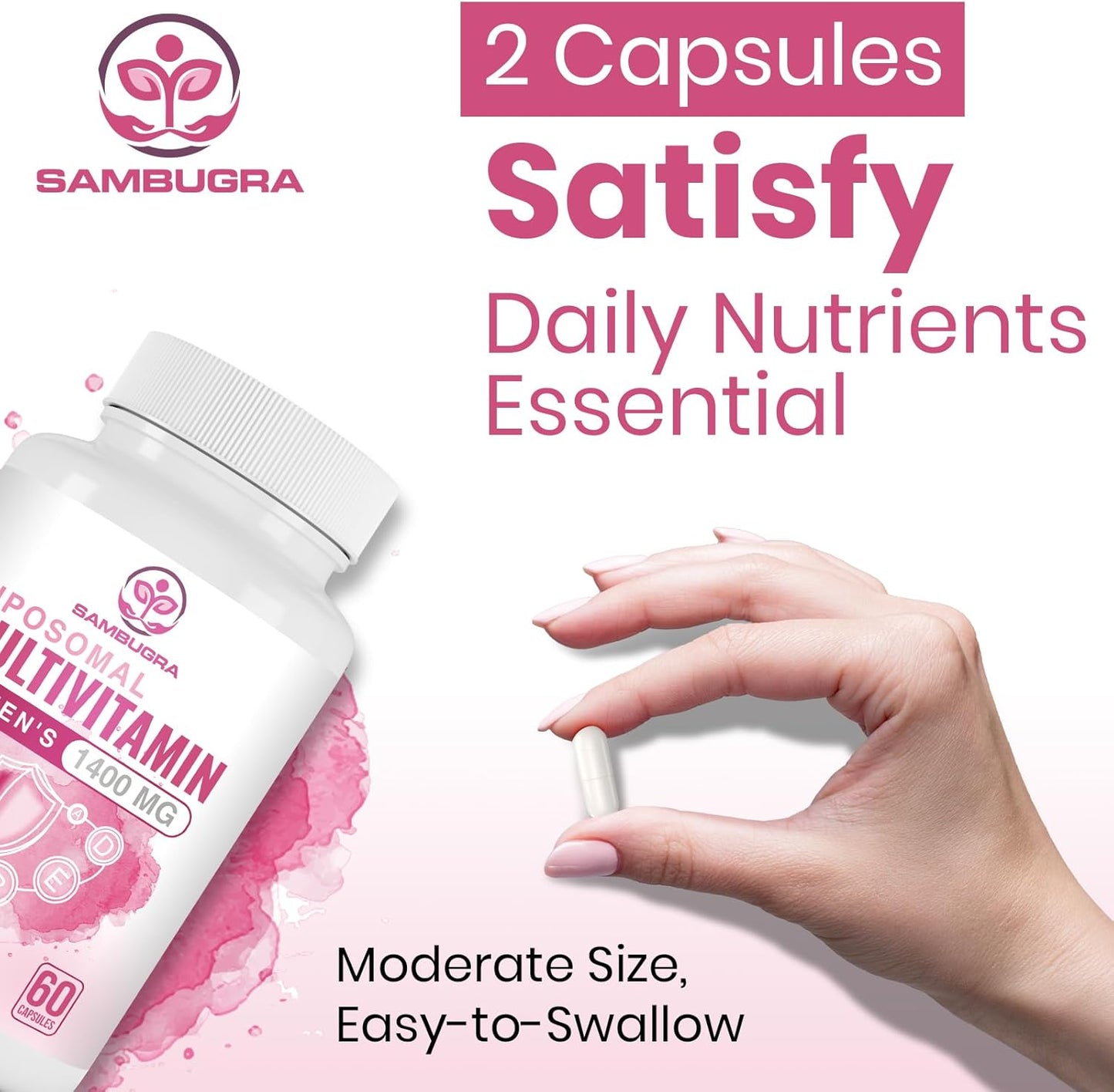 Sambugra Liposomal Multivitamin for Women 1400MG - Women's Daily Multivitamin with Iron, Vitamin A, C, D, E, B Complex - Immune, Hair & Skin Support, 60 Vegan Capsules