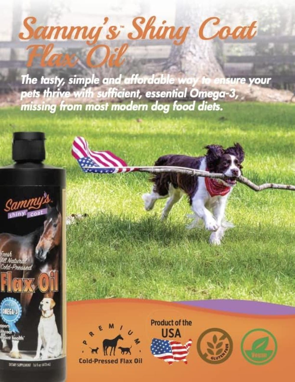 Sammy's Shiny Coat Flaxseed Oil Liquid Supplement for Pets - Omega-3 Fatty Acids for Skin and Coat - 16 oz Bottle
