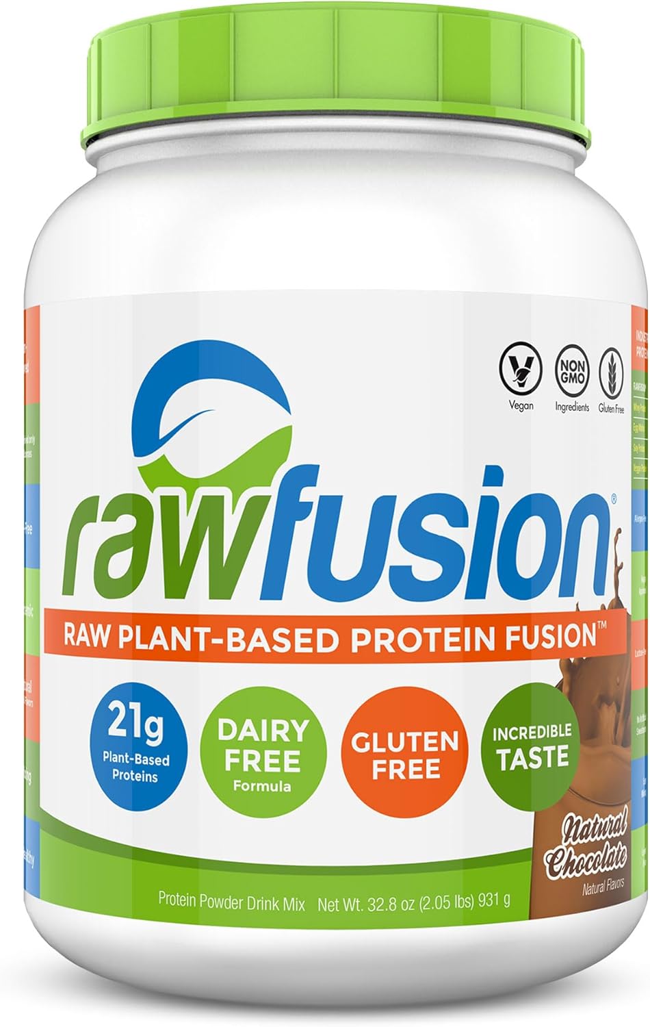 SAN Rawfusion Vegan Protein Powder, Natural Chocolate - 30 Servings, 21g Plant-Based Protein, Low Net Carbs, Non-Dairy, Gluten/Lactose Free, Soy Free, Kosher, Non-GMO - 2lbs