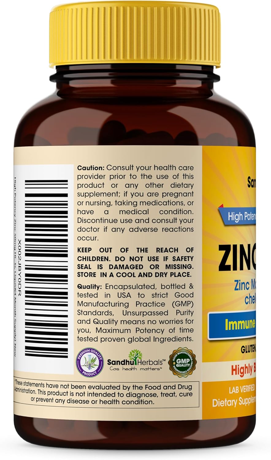 Sandhu Herbals Zinc Capsules & Liquid Drops Bundle - 120 Count Capsules and 4 Oz Drops for Immune and Skin Health - Made in USA