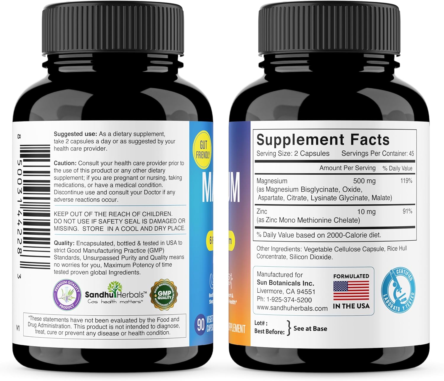 Sandhu Herbals Zinc & Magnesium 6-in-1 Complex Supplement Combo - Immune, Sleep, Heart, Bone Health Support