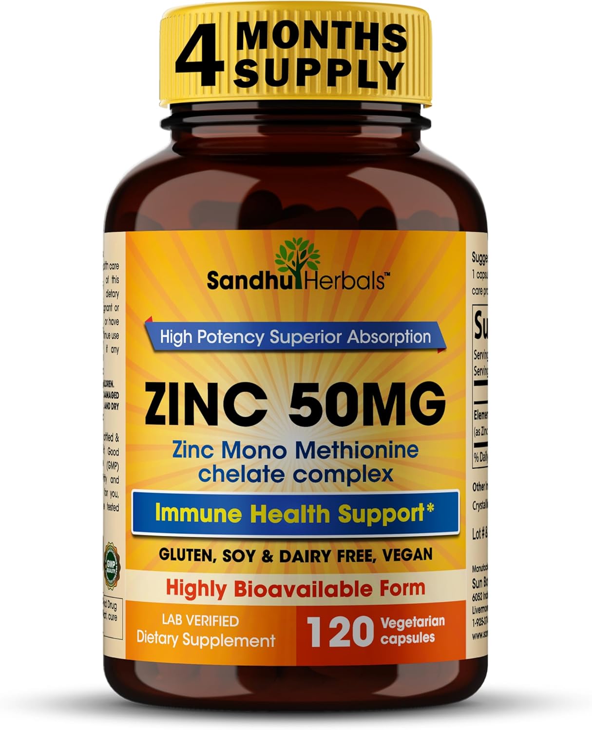 Sandhu Herbals Zinc & Shilajit Pure Himalayan Supplement - 50 mg Zinc, 10 in 1 Formula for Immune Support and Natural Energy - Made in USA
