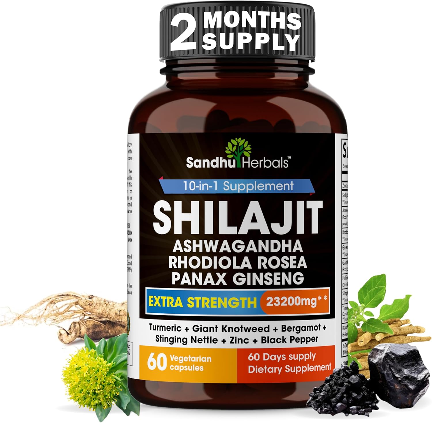 Sandhu Herbals Zinc & Shilajit Pure Himalayan Supplement - 50 mg Zinc, 10 in 1 Formula for Immune Support and Natural Energy - Made in USA