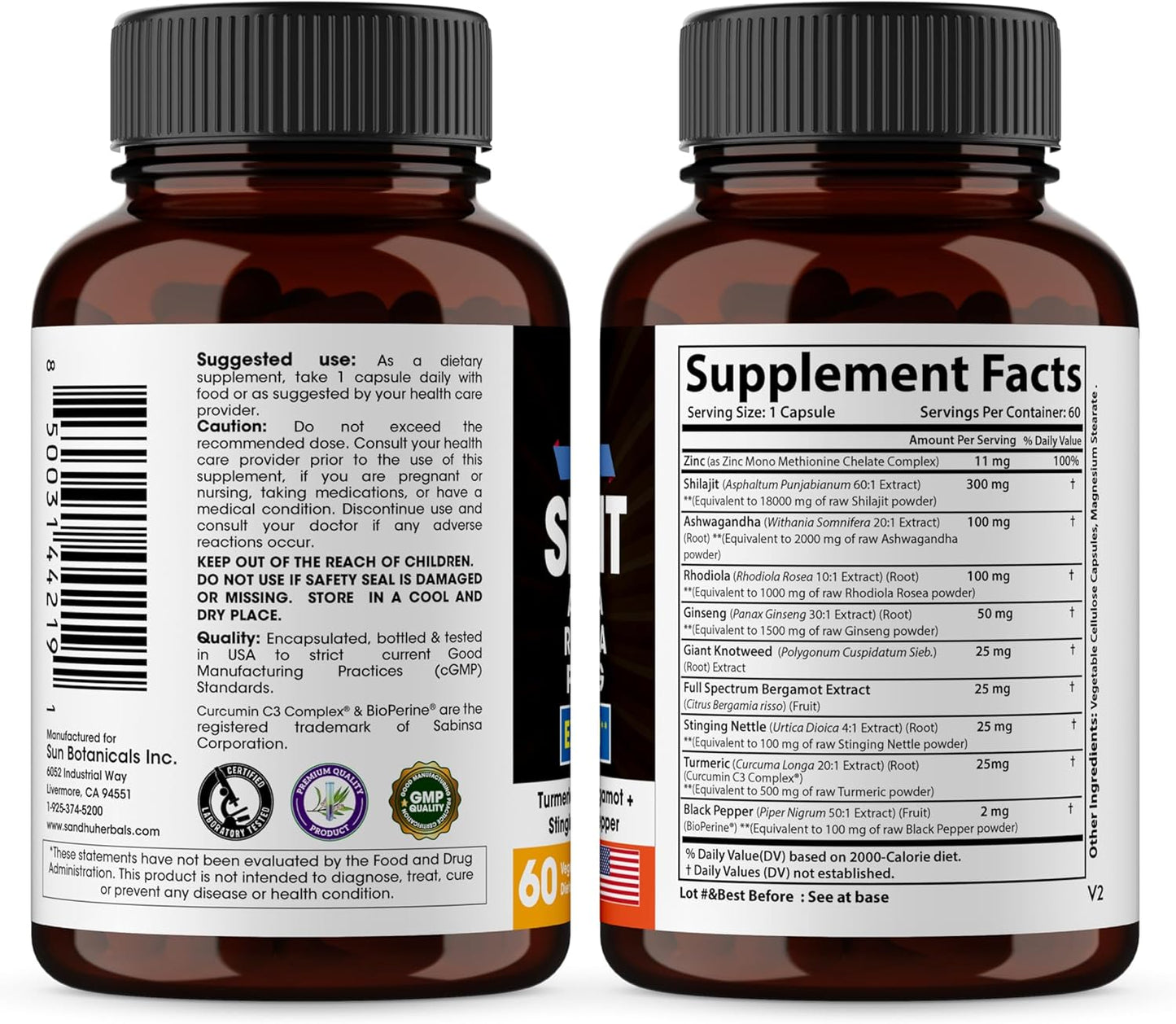 Sandhu Herbals Zinc & Shilajit Pure Himalayan Supplement - 50 mg Zinc, 10 in 1 Formula for Immune Support and Natural Energy - Made in USA