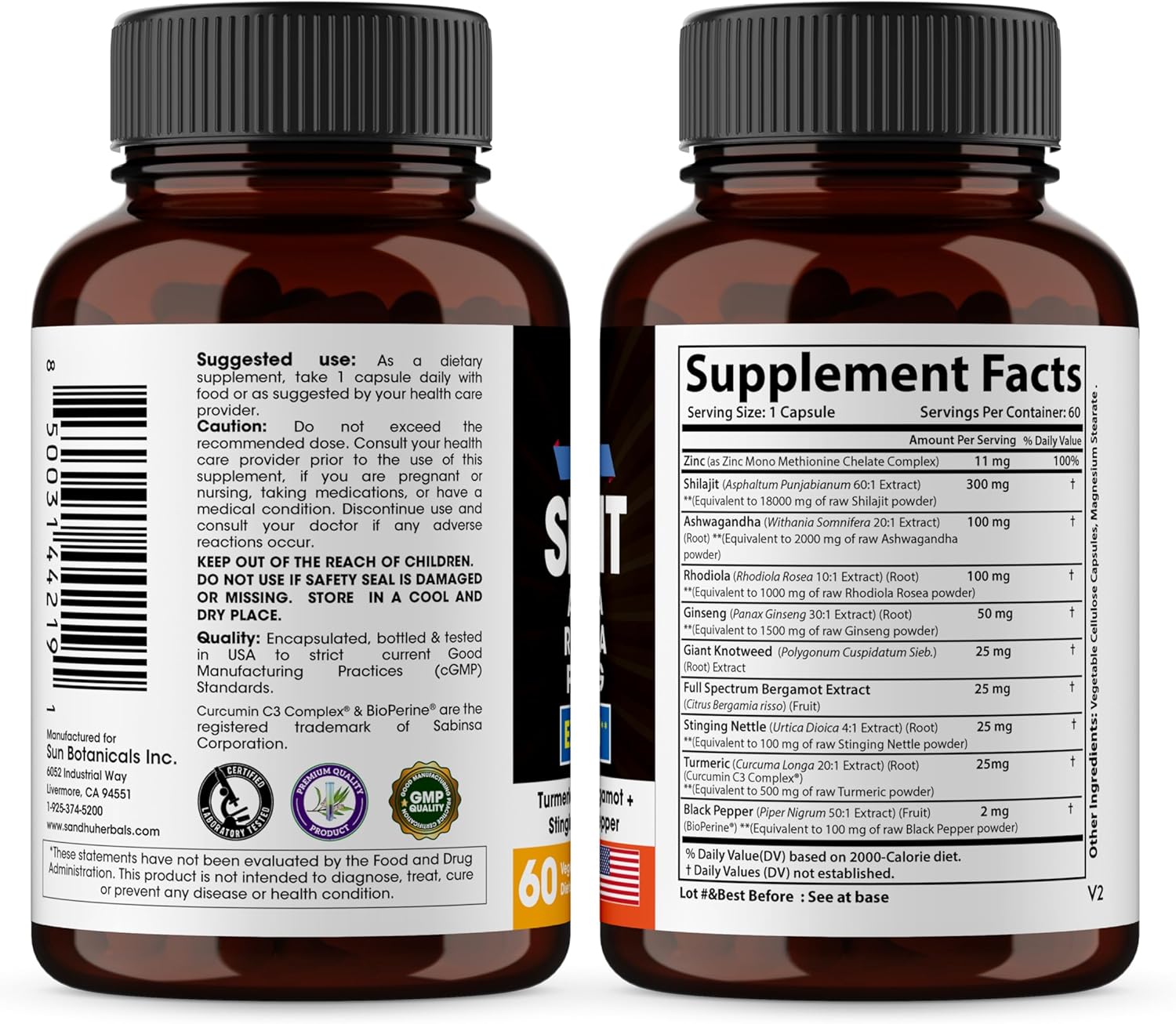 Sandhu Herbals Zinc & Shilajit Pure Himalayan Supplement - 50 mg Zinc, 10 in 1 Formula for Immune Support and Natural Energy - Made in USA