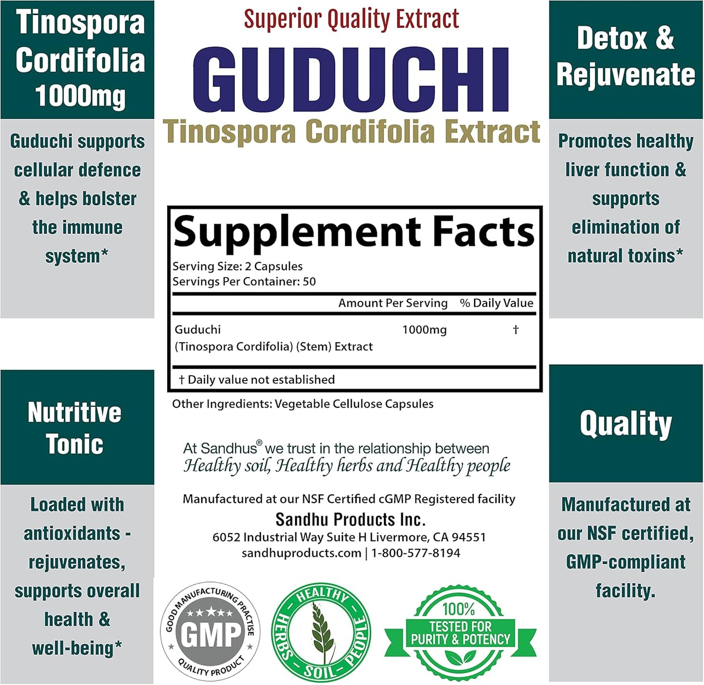 Sandhu's Guduchi Giloy Capsules - Vegan Immune Support Supplement with 1000mg per Serving