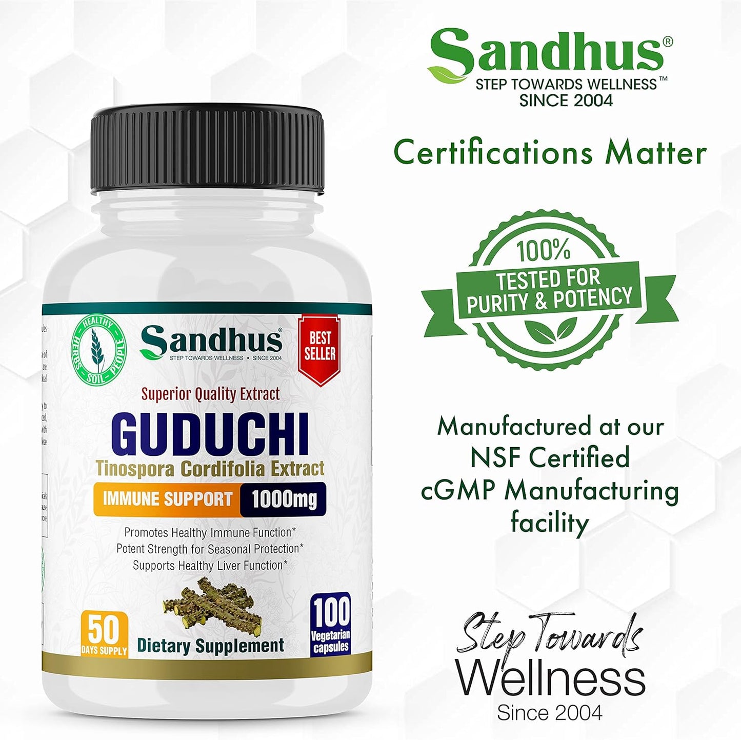 Sandhu's Guduchi Giloy Capsules - Vegan Immune Support Supplement with 1000mg per Serving