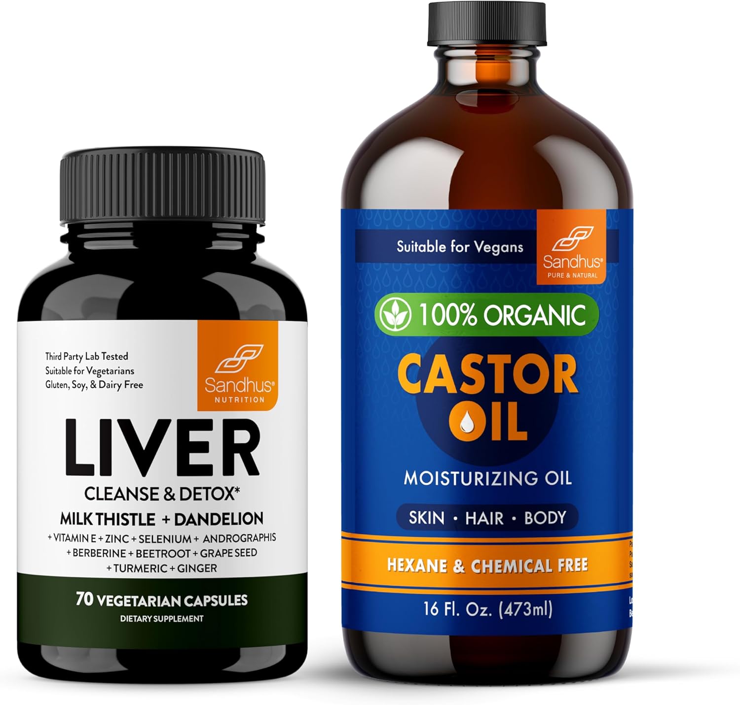 Sandhu's Liver Renew Cleanse & Organic Castor Oil 16 fl. Oz| Supports Liver, Body, Eyelashes, Hair & Skin Health | All-Natural Formula