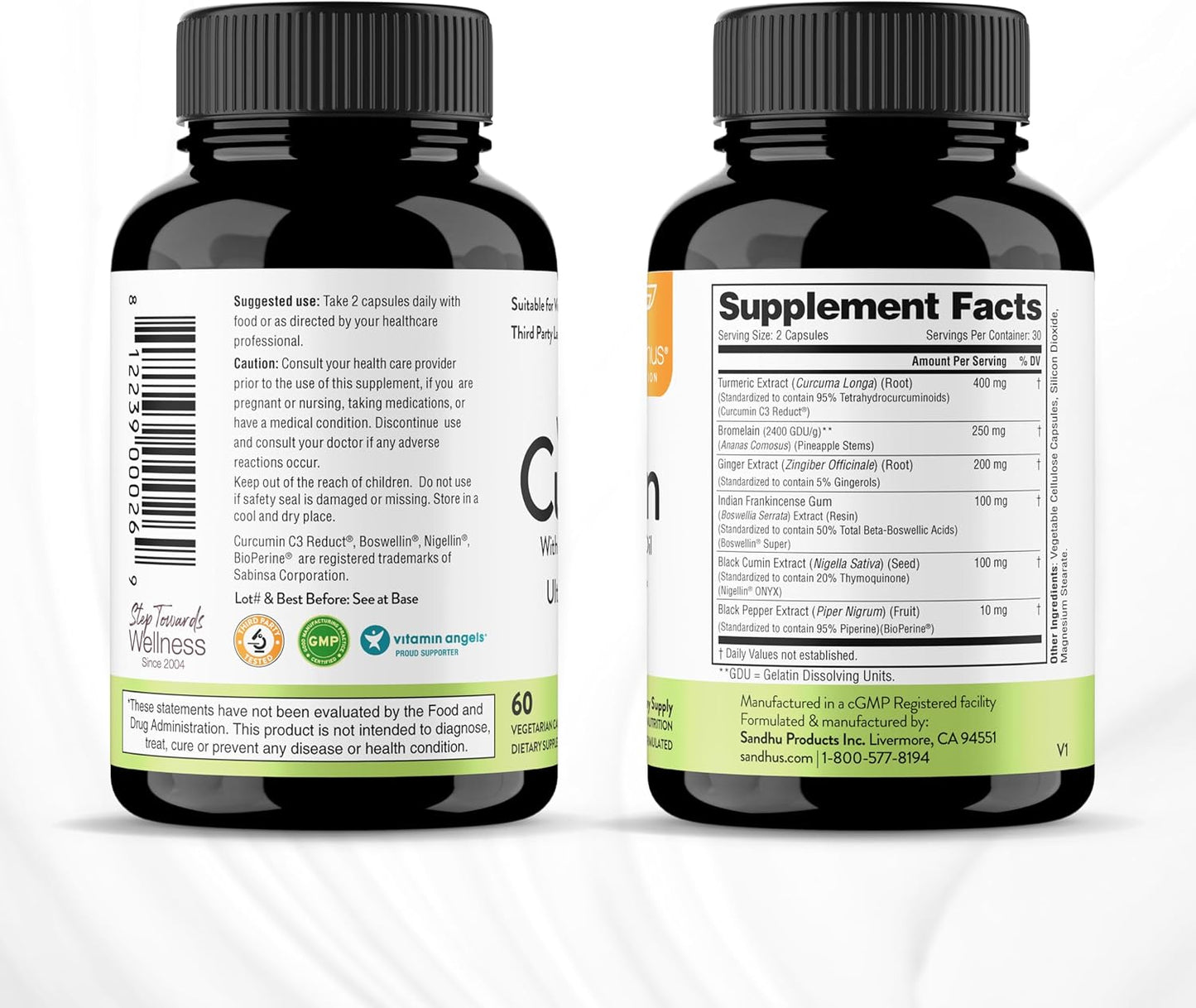 Sandhu's White Curcumin 60 Capsules with Boswellia and Black Seed Oil