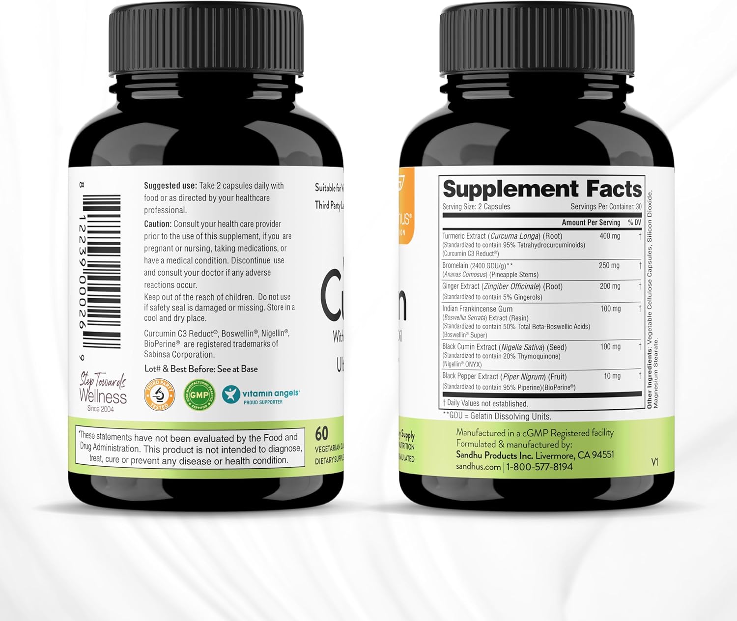 Sandhu's White Curcumin 60 Capsules with Boswellia and Black Seed Oil