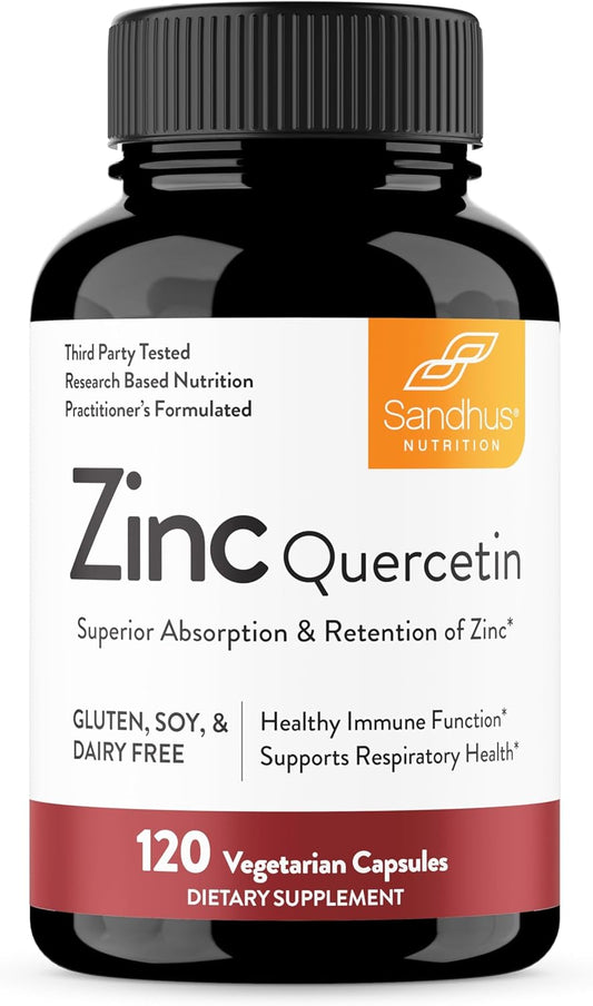Sandhu's Zinc Quercetin Capsules - Antioxidant Immune Support for Men and Women - Gluten, Soy, Dairy Free