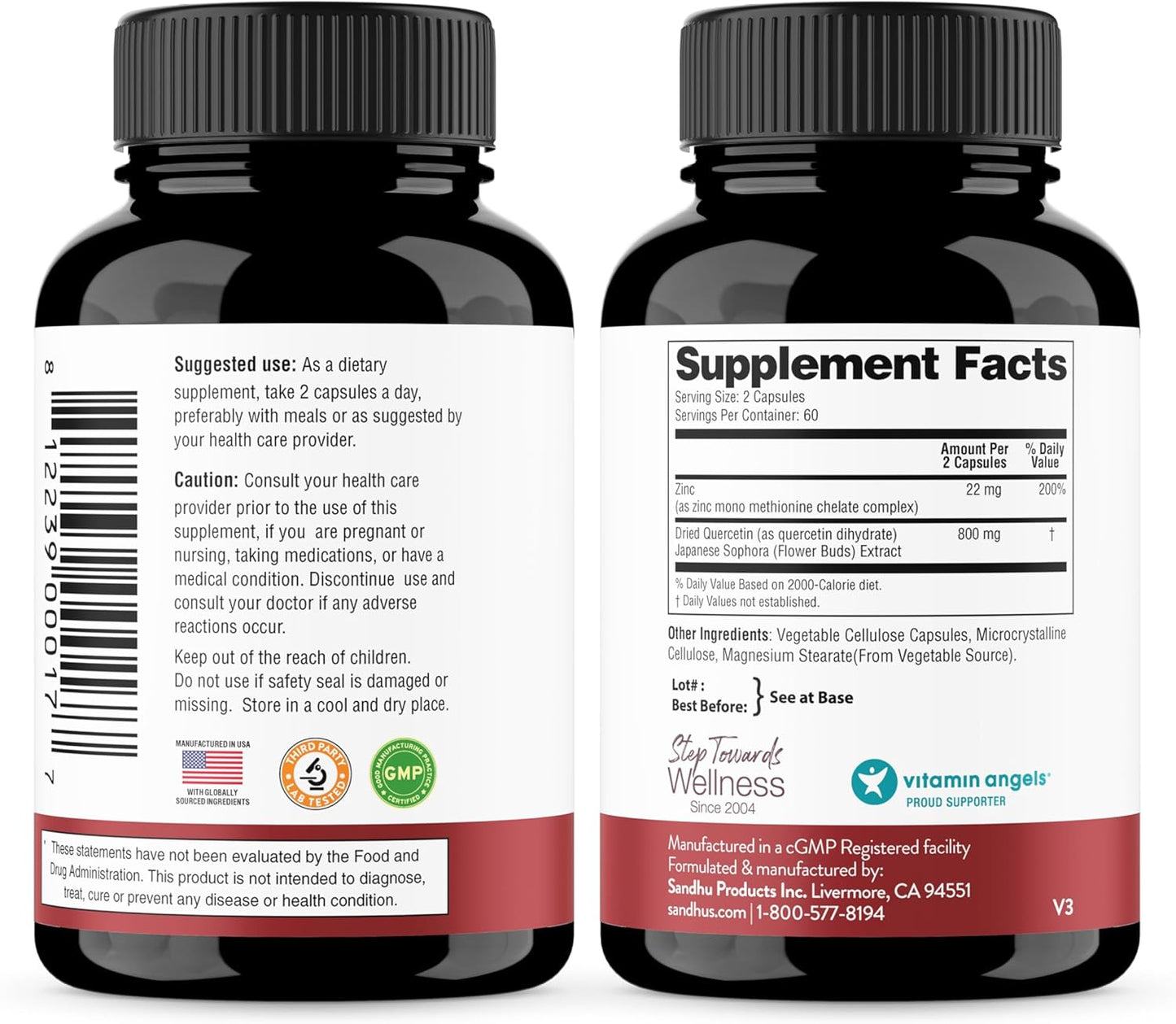 Sandhu's Zinc Quercetin & Magnesium Glycinate Complex Capsules | Promotes Immune, Muscle, Bone Health & Sleep Quality