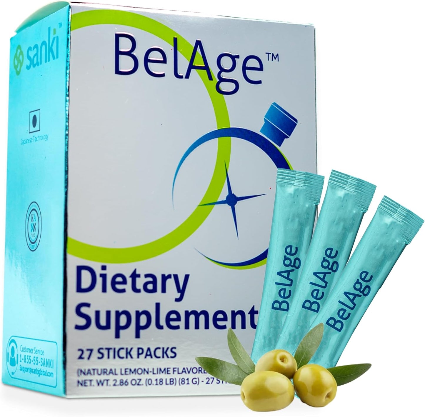Sanki Global Belage Postbiotic Powder for Enhanced Sports Performance and Energy - Natural Flavored, Gluten Free - 2.86 oz, 27 Sticks (Lemon Lime)