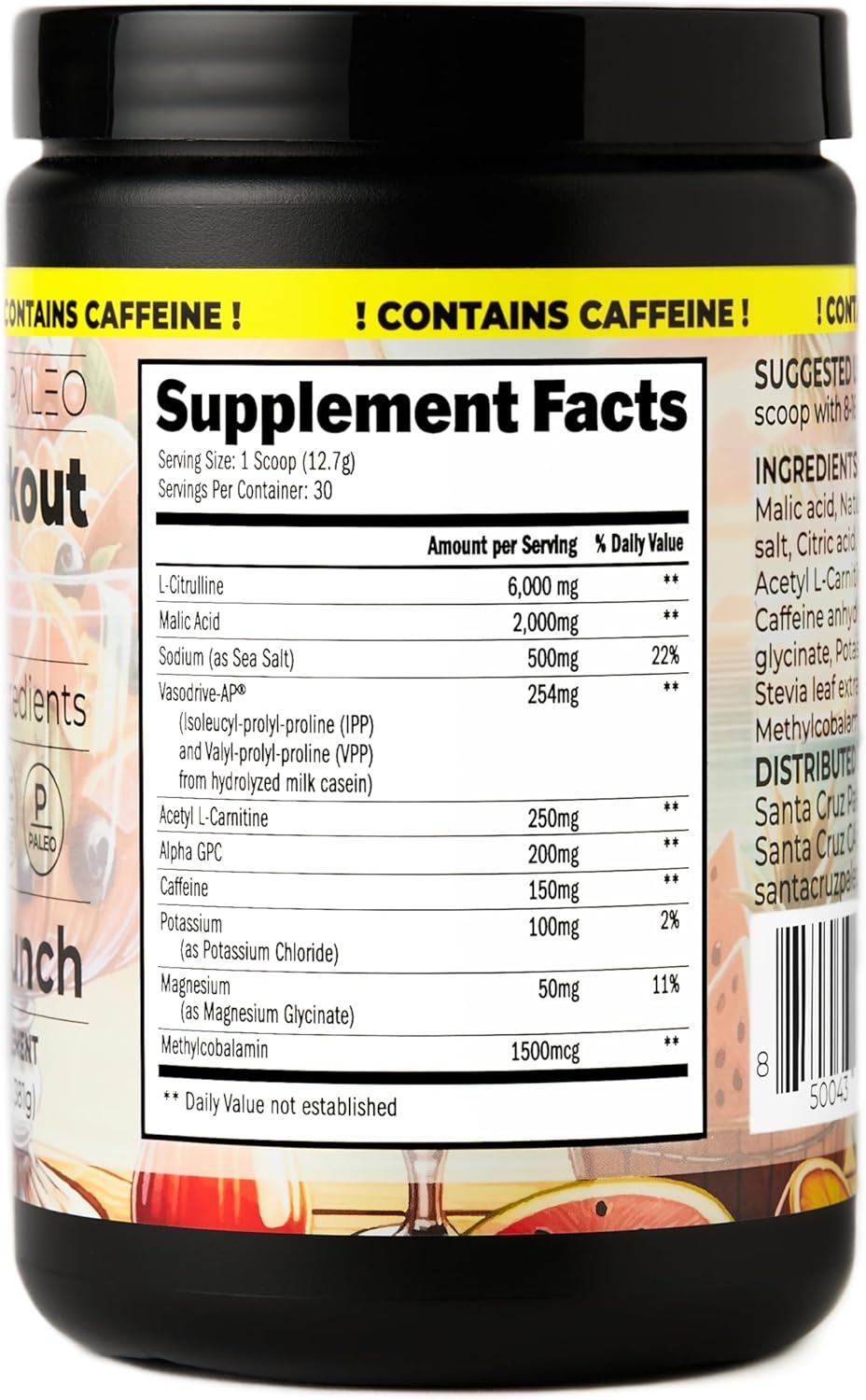 Santa Cruz Island Punch Paleo Pre Workout Powder with Electrolytes, Caffeine, and L-Citrulline - Sugar-Free Energy & Hydration Drink Mix - 30 Servings