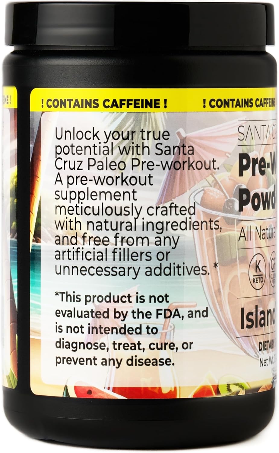 Santa Cruz Island Punch Paleo Pre Workout Powder with Electrolytes, Caffeine, and L-Citrulline - Sugar-Free Energy & Hydration Drink Mix - 30 Servings