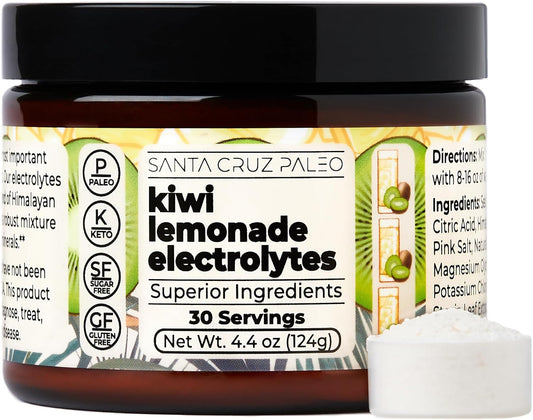 Santa Cruz Kiwi Lemonade Paleo Electrolyte Powder with Himalayan Salt, Sea Salt, Magnesium, Potassium - Sugar-Free, 30 Servings