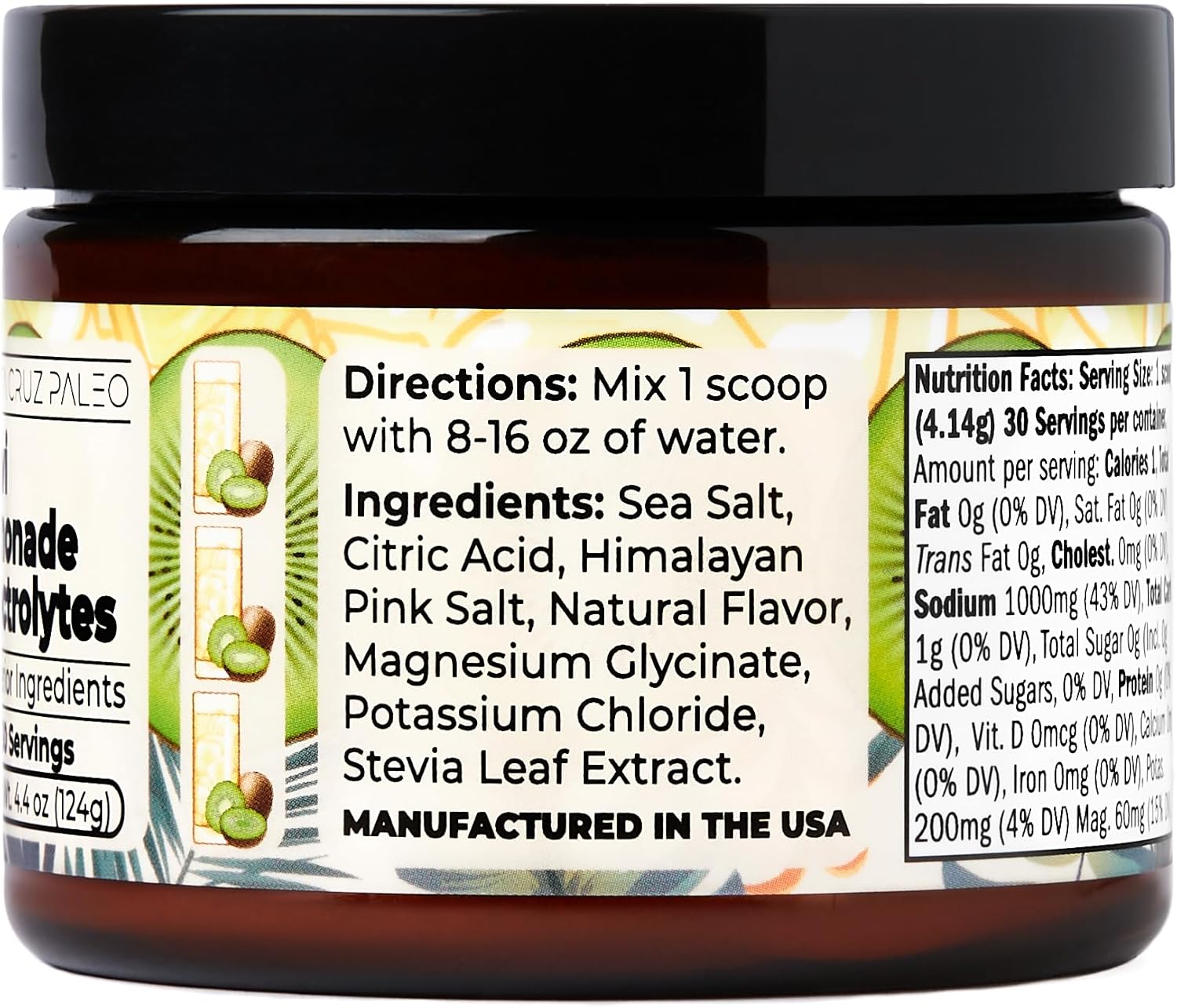 Santa Cruz Kiwi Lemonade Paleo Electrolyte Powder with Himalayan Salt, Sea Salt, Magnesium, Potassium - Sugar-Free, 30 Servings