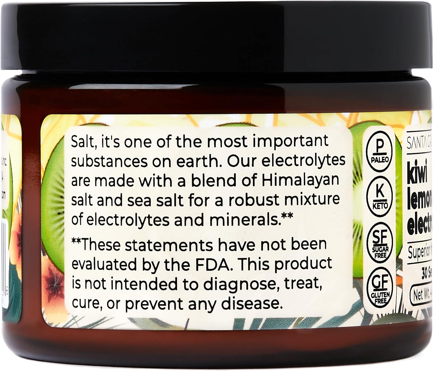 Santa Cruz Kiwi Lemonade Paleo Electrolyte Powder with Himalayan Salt, Sea Salt, Magnesium, Potassium - Sugar-Free, 30 Servings