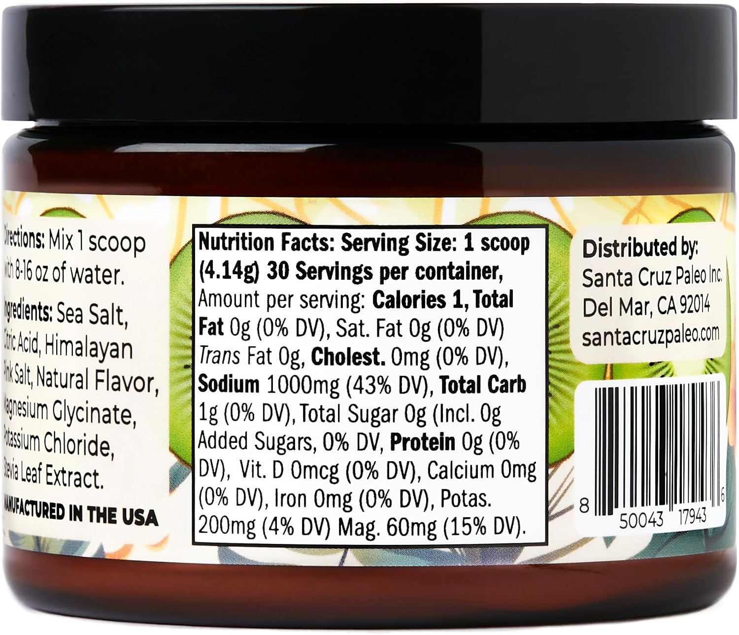 Santa Cruz Kiwi Lemonade Paleo Electrolyte Powder with Himalayan Salt, Sea Salt, Magnesium, Potassium - Sugar-Free, 30 Servings