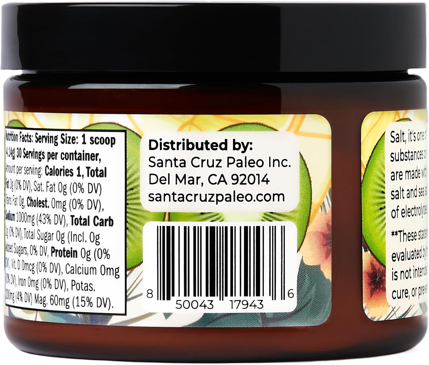 Santa Cruz Kiwi Lemonade Paleo Electrolyte Powder with Himalayan Salt, Sea Salt, Magnesium, Potassium - Sugar-Free, 30 Servings