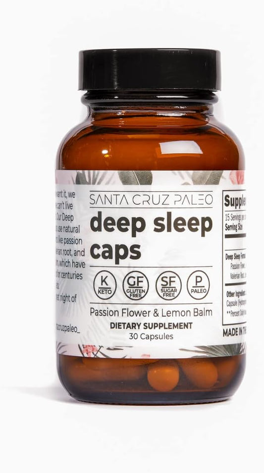 Santa Cruz Paleo L-Theanine Supplement for Relaxation and Sleep Support with Lemon Balm, Valerian Root, Passion Flower - 600mg, 30 Capsules