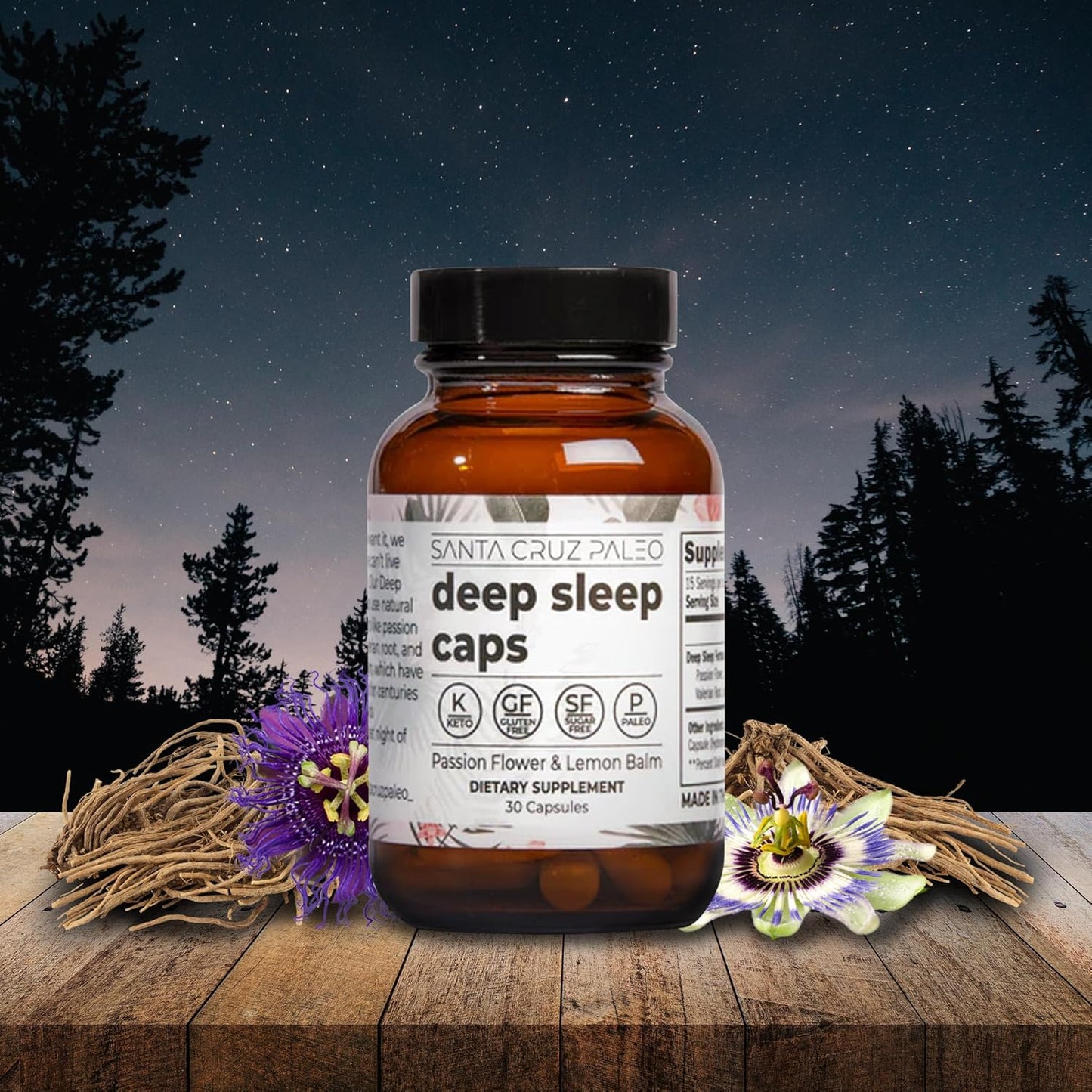 Santa Cruz Paleo L-Theanine Supplement for Relaxation and Sleep Support with Lemon Balm, Valerian Root, Passion Flower - 600mg, 30 Capsules