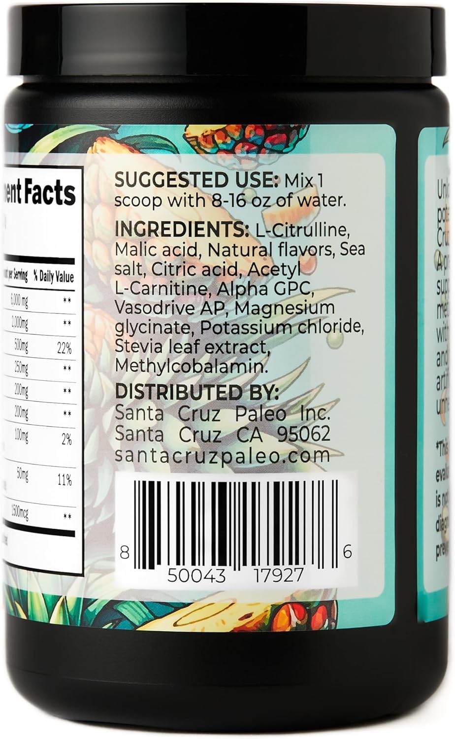 Santa Cruz Paleo Pineapple Pre Workout Powder with Electrolytes, Magnesium, Potassium, L-Citrulline - Caffeine & Sugar Free - Energy & Hydration Drink Mix - 30 Servings