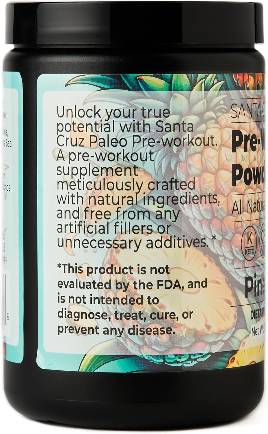 Santa Cruz Paleo Pineapple Pre Workout Powder with Electrolytes, Magnesium, Potassium, L-Citrulline - Caffeine & Sugar Free - Energy & Hydration Drink Mix - 30 Servings
