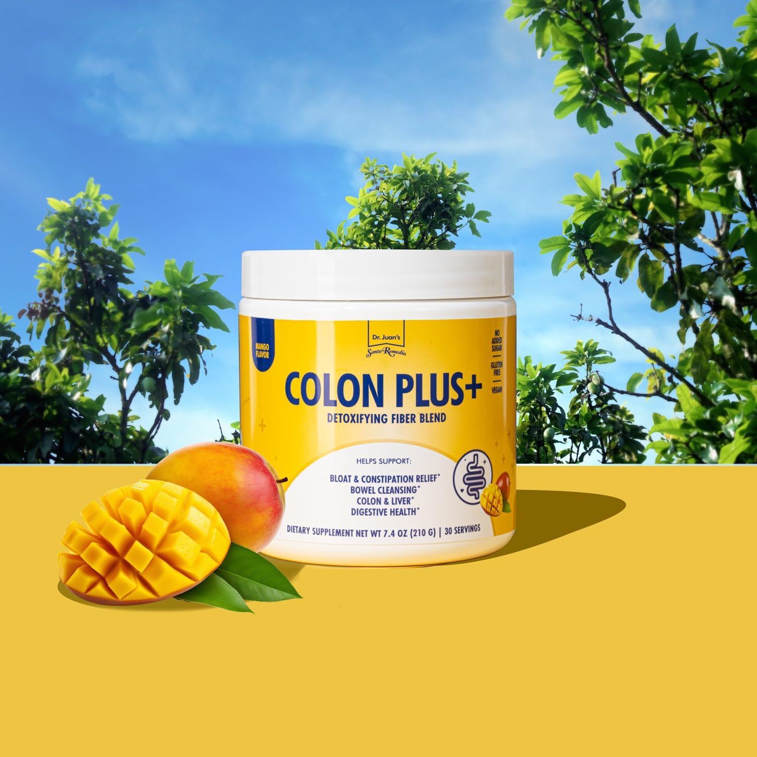 Santo Remedio Colon Plus: Mango Flavored Colon Cleanser with Psyllium Husk Fiber and Probiotics - 30 Servings
