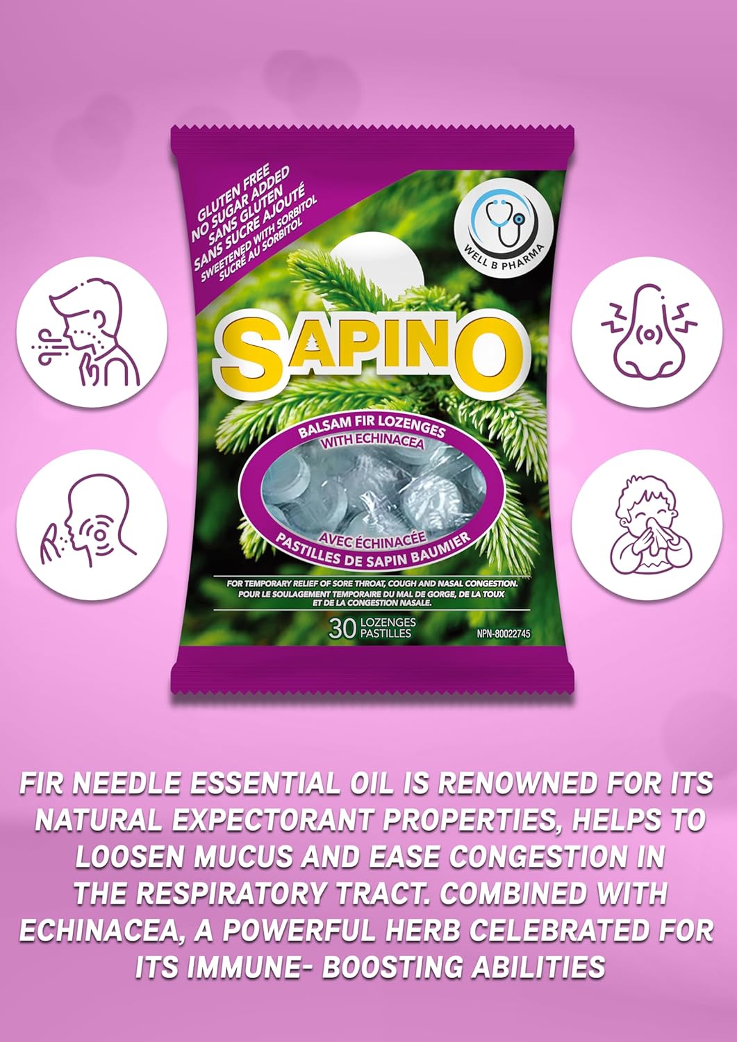 Sapino Balsam Fir Lozenges with Echinacea for Immune Support