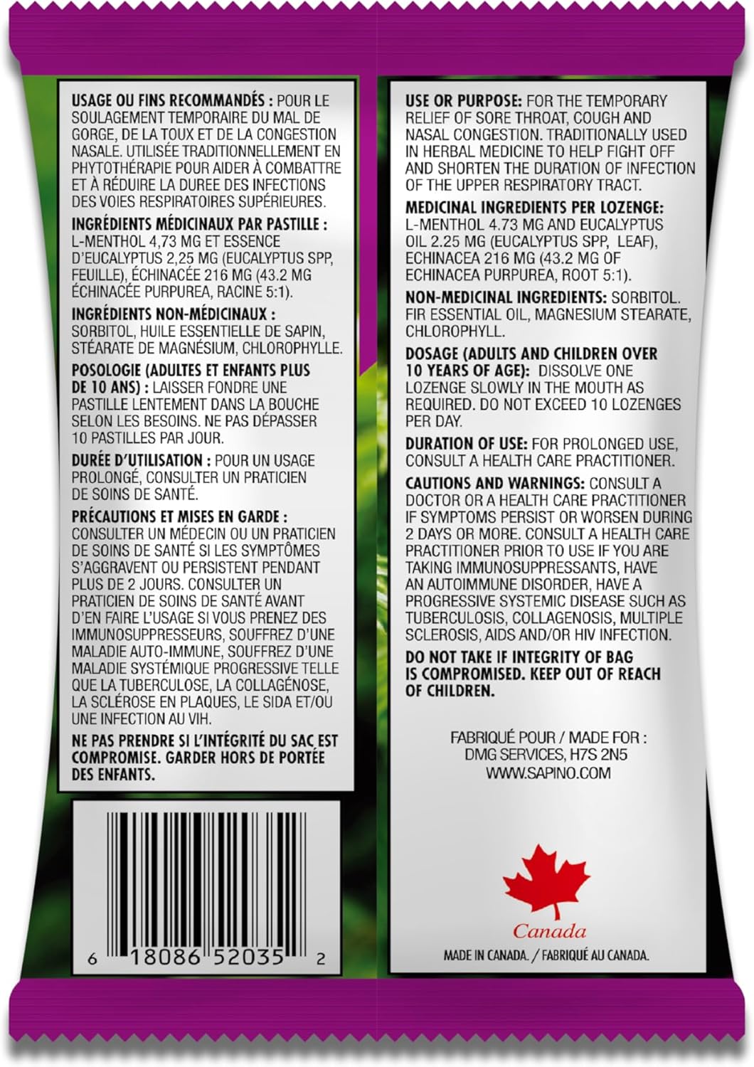 Sapino Balsam Fir Lozenges with Echinacea for Immune Support