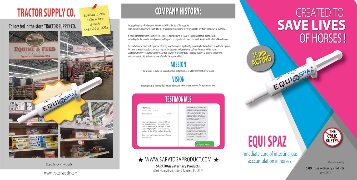 Saratoga Veterinary Product: Equi-Spaz Digestion Supplement for Horses - Fast Relief from Intestinal Gas and Colic (6 Pack)