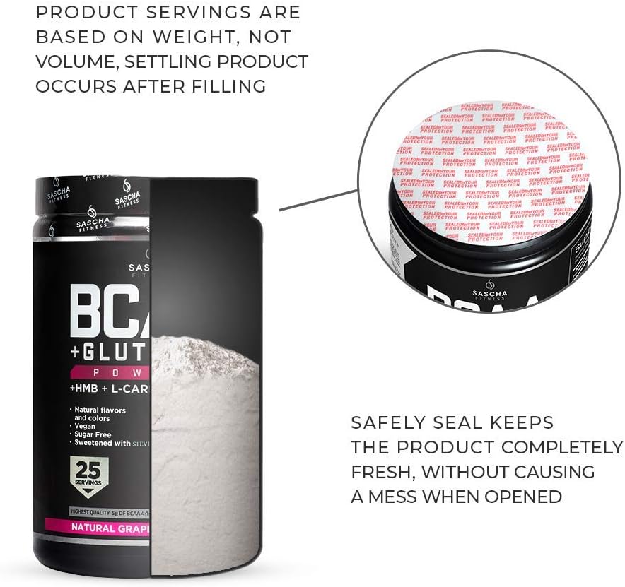 SASCHA FITNESS BCAA Powder Blend with Glutamine, HMB, L-Carnitine, HICA - Grape Flavor - 362.5g
