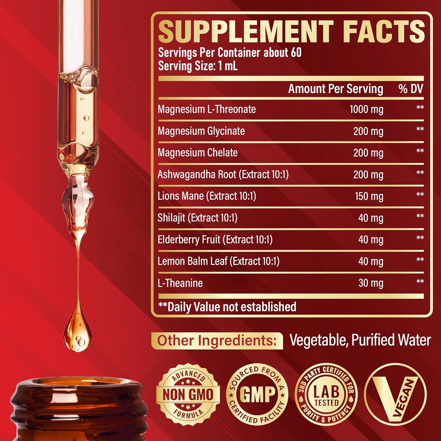 Satoomi 9-in-1 Magnesium L-Threonate Liquid Drops with Glycinate and Vitamin D3 - Strawberry Flavor for Mood & Immune Support - 60ml