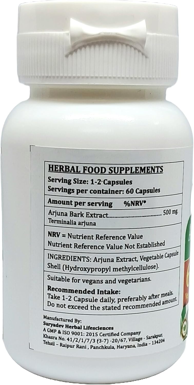 Satya Naturals Arjuna Forte Capsules 500 mg - Ayurvedic Herbal Supplement for Men and Women - 60 Veg Capsules (1 Bottle)