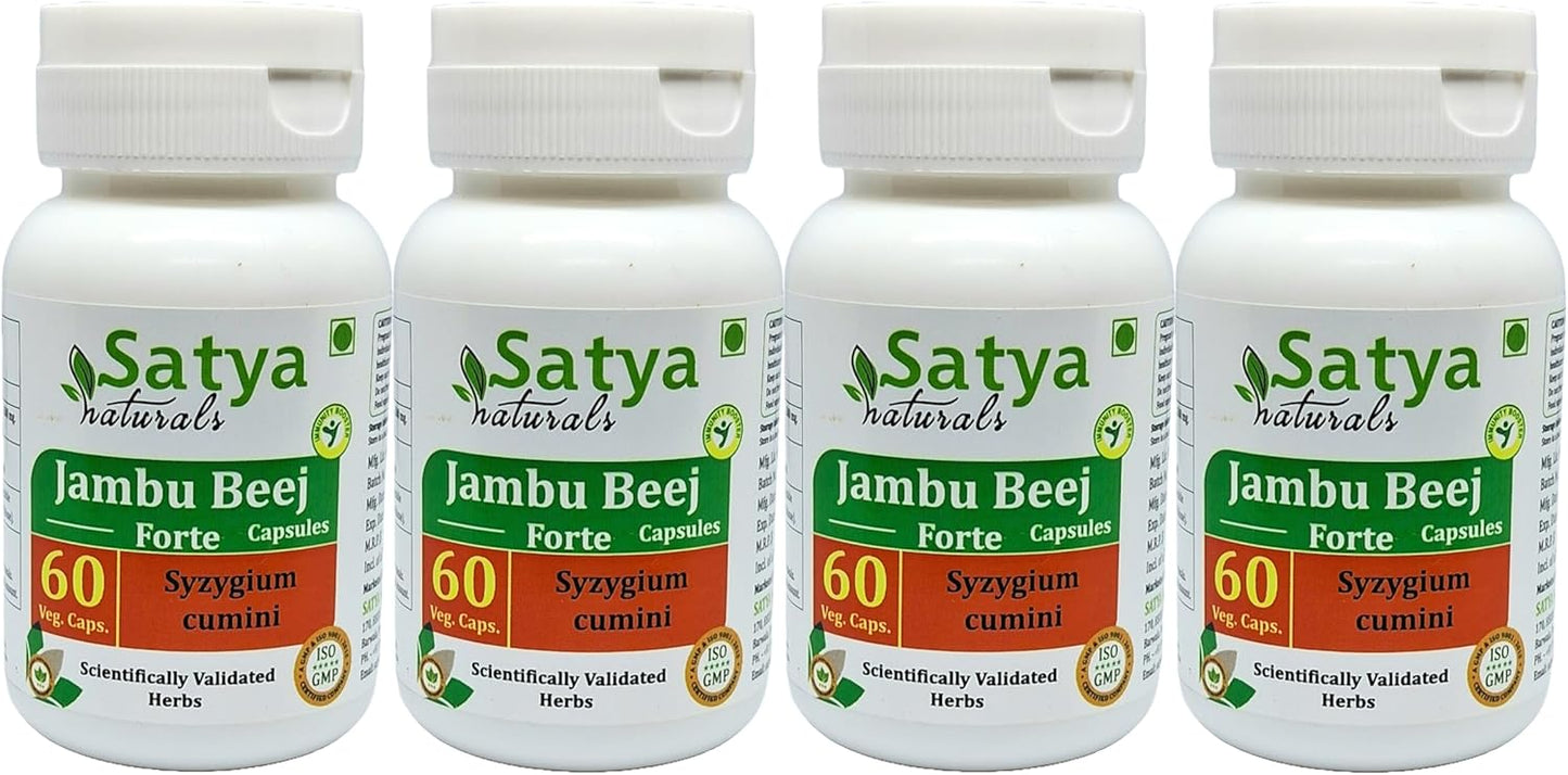 Satya Naturals Jambu Beej Extract Capsules 500mg | Ayurvedic Herbal Supplement for Men and Women | 10:1 Forte | 4 Bottles of 60 Capsules
