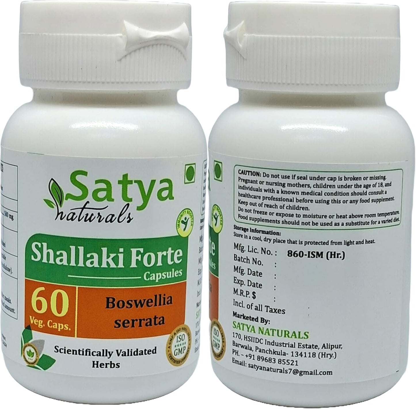 Satya Naturals Shallaki Forte Capsules 500mg - 2 Bottles of 60 Capsules - Ayurvedic Boswellia Serrata Extract for Men and Women