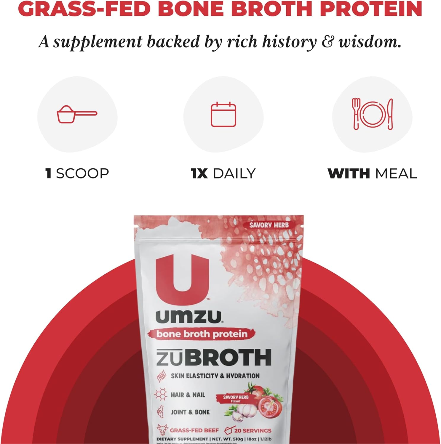 Savory Herb Bone Broth Protein Powder with Grass Fed Bovine for Healthy Joints, Hair, Skin & Nails | Turmeric & Tomato Infused for Recovery | 20 Servings