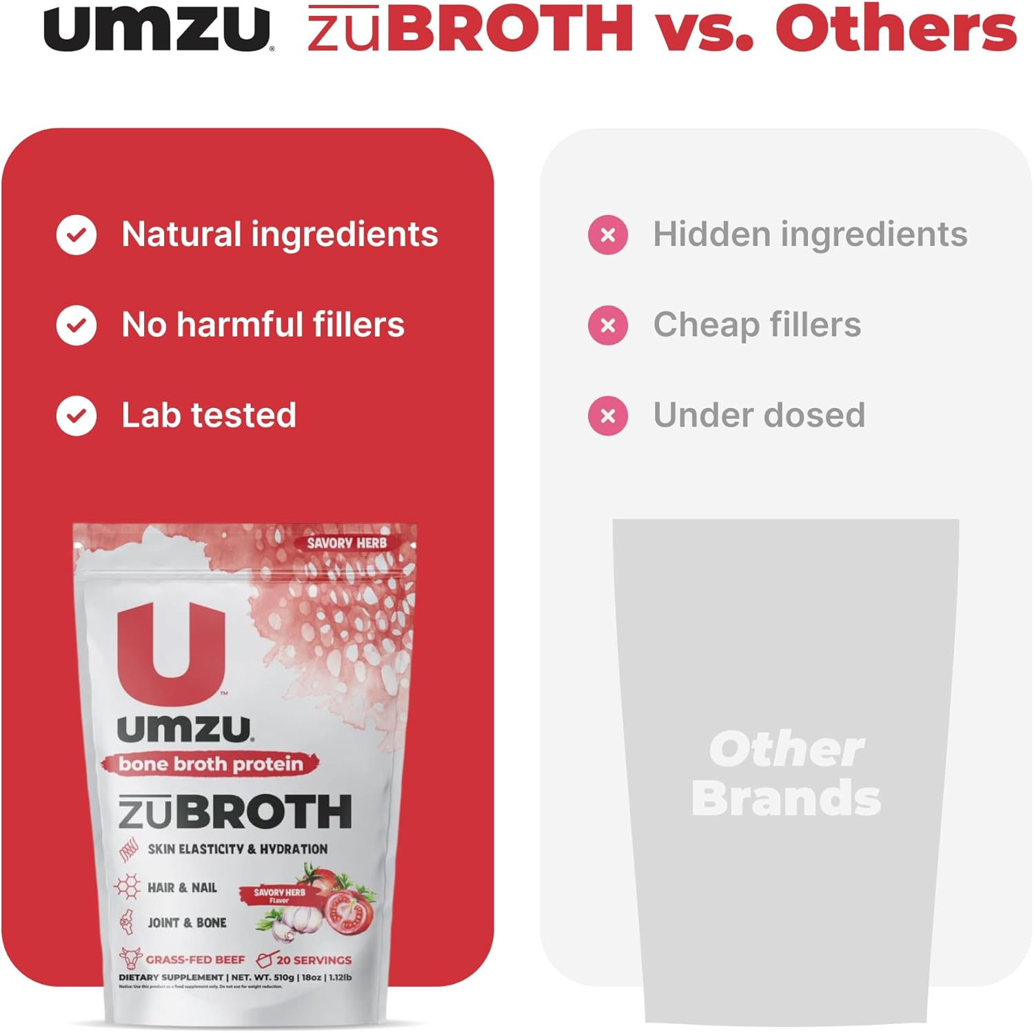 Savory Herb Bone Broth Protein Powder with Grass Fed Bovine for Healthy Joints, Hair, Skin & Nails | Turmeric & Tomato Infused for Recovery | 20 Servings