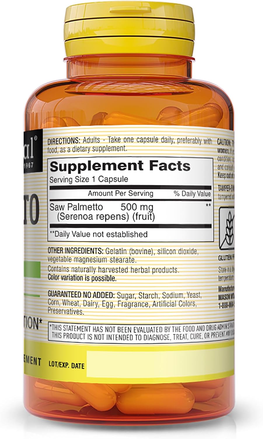 Saw Palmetto 500mg Capsules for Prostate Health & Urinary Function - 90 Count by MASON NATURAL