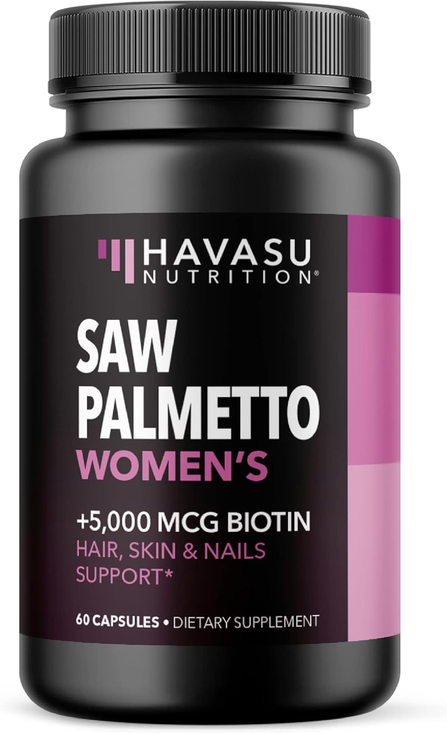 Saw Palmetto and Biotin Supplement for Women - DHT Blocker for Hair, Skin, and Nails - Vegan, Non-GMO - 60 Count - 1 Month Supply