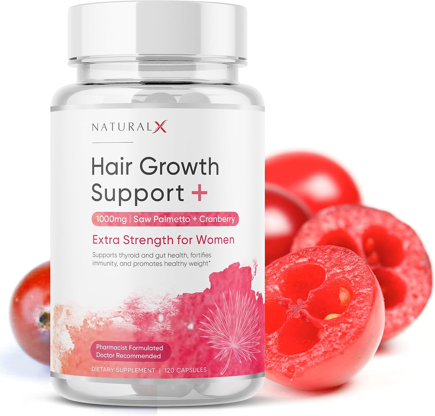Saw Palmetto and Cranberry Hair Growth Supplement for Women - 1500mg DHT Blocker for Thicker, Fuller Hair - Anti-Hair Loss Support and Regrowth - Hair Vitamins (30-Day Supply)