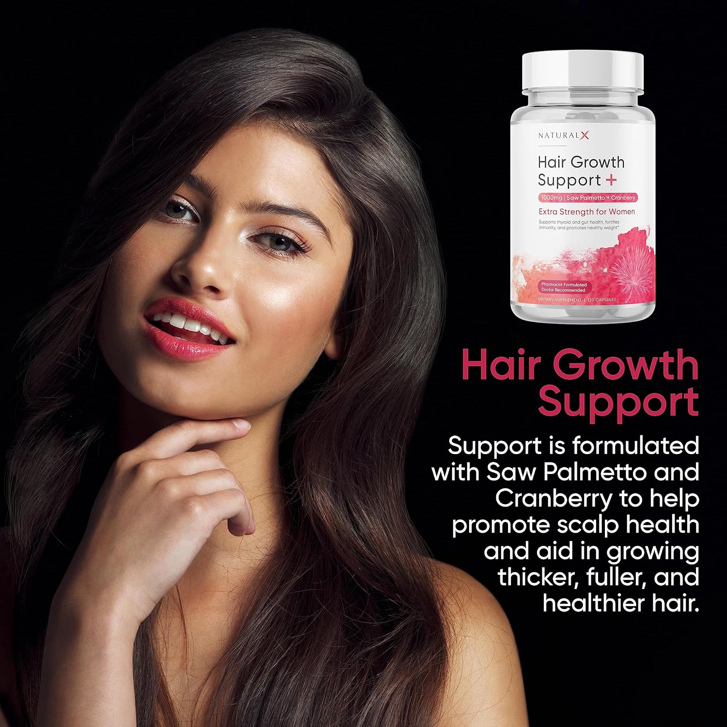 Saw Palmetto and Cranberry Hair Growth Supplement for Women - 1500mg DHT Blocker for Thicker, Fuller Hair - Anti-Hair Loss Support and Regrowth - Hair Vitamins (30-Day Supply)