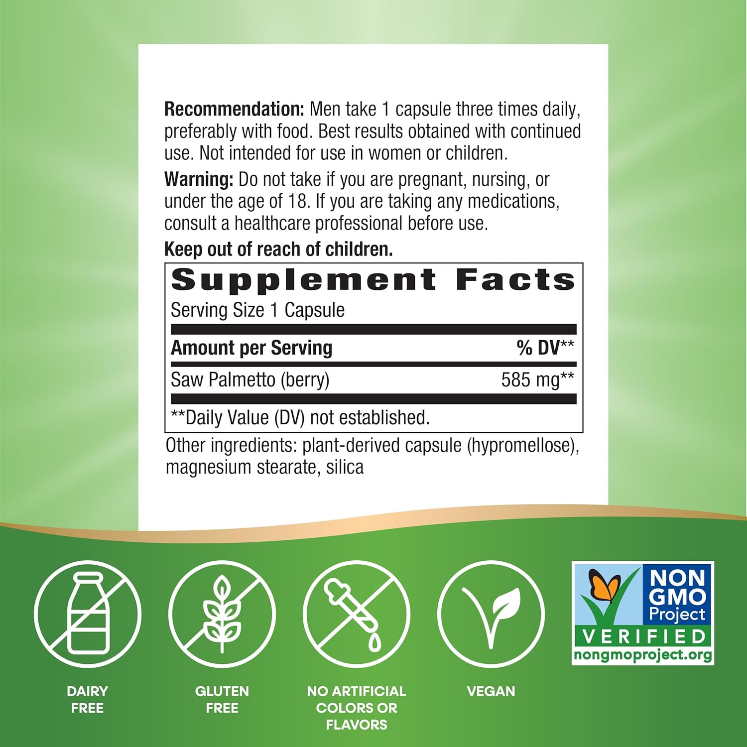 Saw Palmetto Berries Capsules - Prostate Support, 585mg per Serving, Non-GMO, Vegan, 180 Count