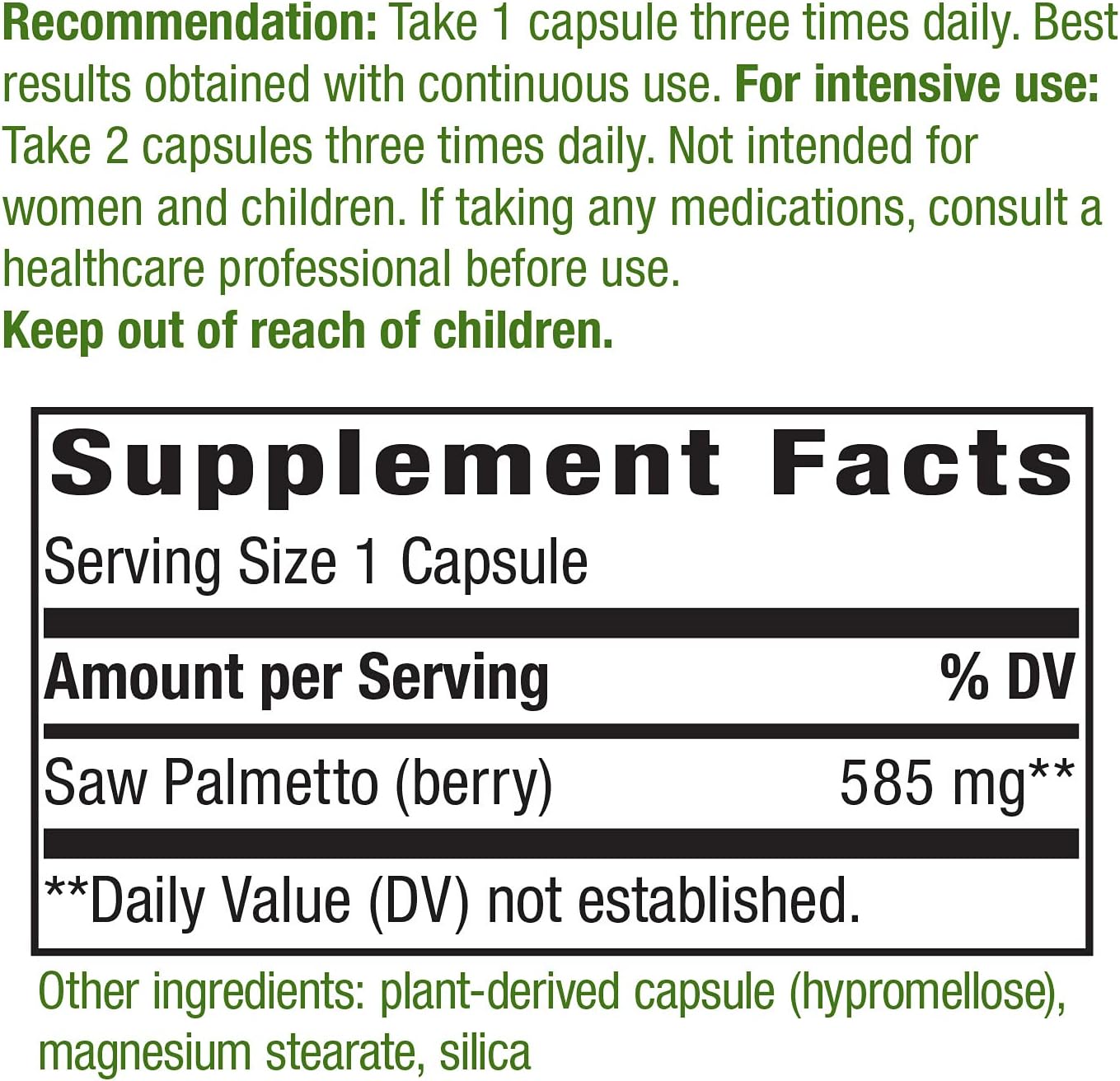 Saw Palmetto Berries Capsules - Prostate Support, 585mg per Serving, Non-GMO, Vegan, 180 Count