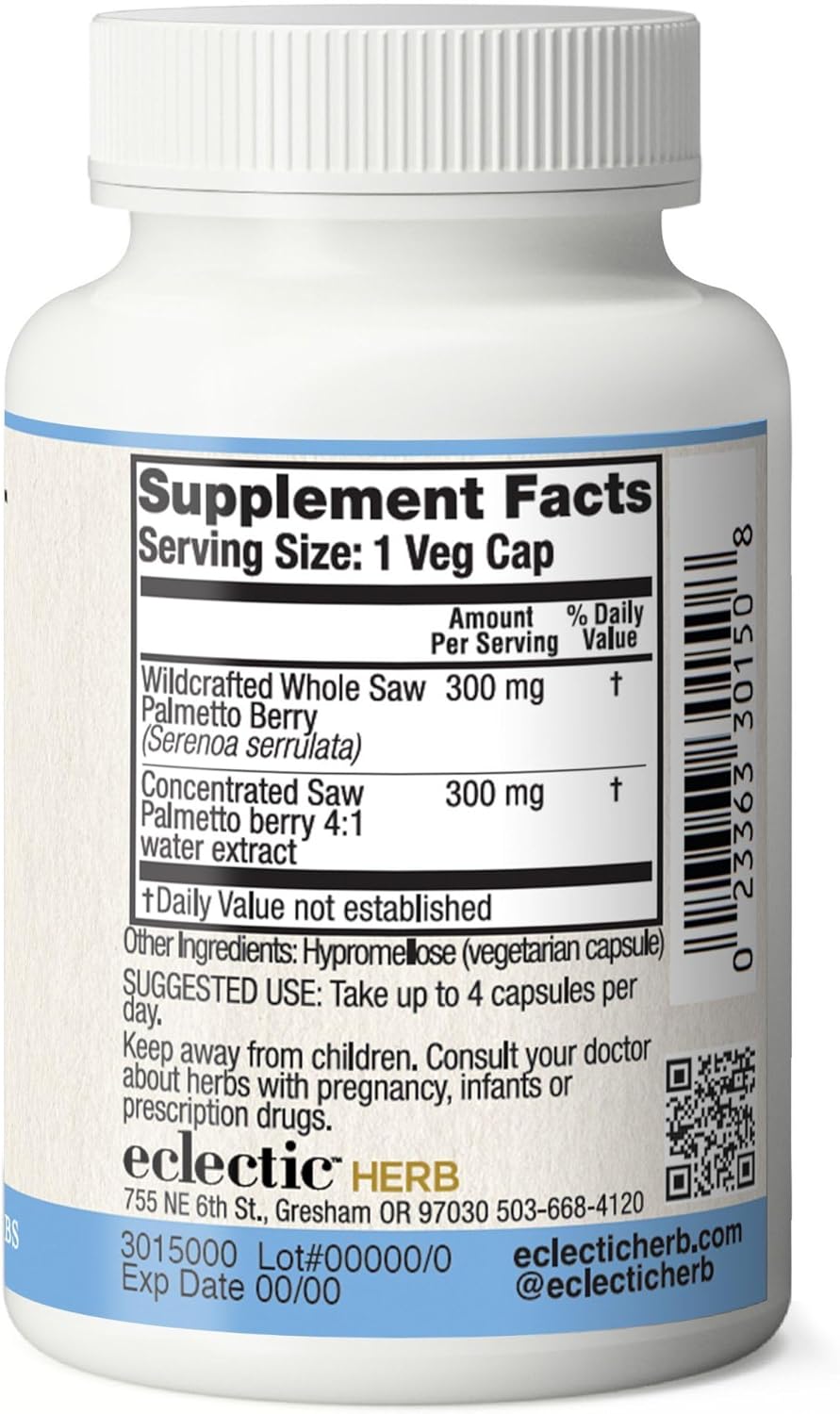 Saw Palmetto Capsules by Eclectic Institute: Prostate Health Support, Non-GMO, Vegan - 120 count